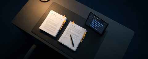 Private lending operations — loan documents and pipeline dashboard on a dark desk